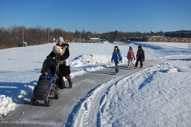 Walking the kids (plus one) to school this winter, 2011